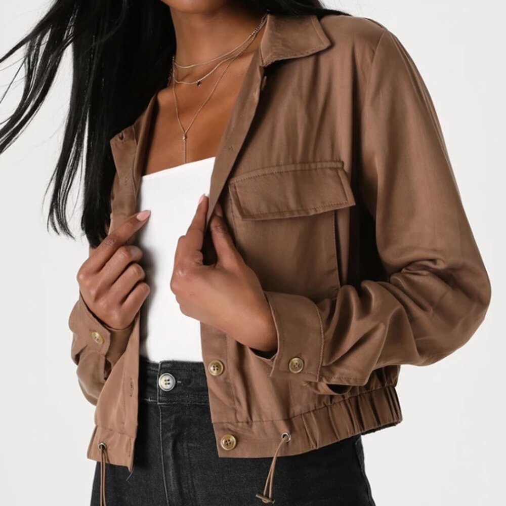 Lulus Brown Cropped Utility Jacket
